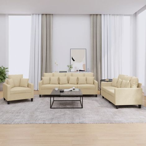 Vidaxl – Ensemble de canapés 3 places convertible – Tissu crème durable – Structure en contreplaqué et métal – Oreillers décoratifs inclus (1/5)
