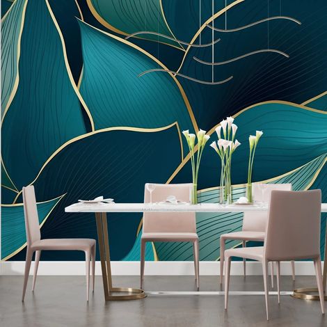 Papier Peint Art & Déco - Feuilles Stylisées Émeraude - 150 x 250 cm (1/2)
