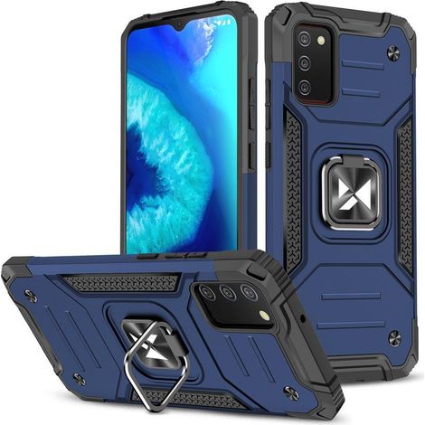 Cover protettiva rinforzata + supporto magnetico per Samsung Galaxy A03s, colore Ring Armor blu. (1/5)