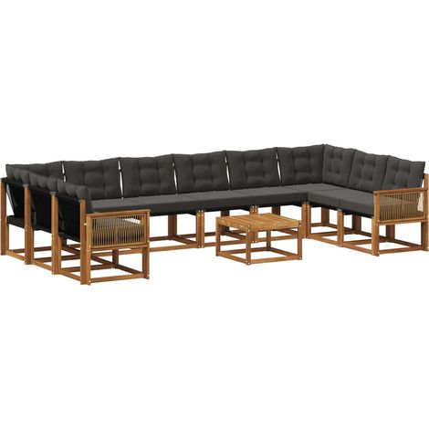 Outdoor Sofa Set 11 pcs Natural and Black vidaXL (1/5)