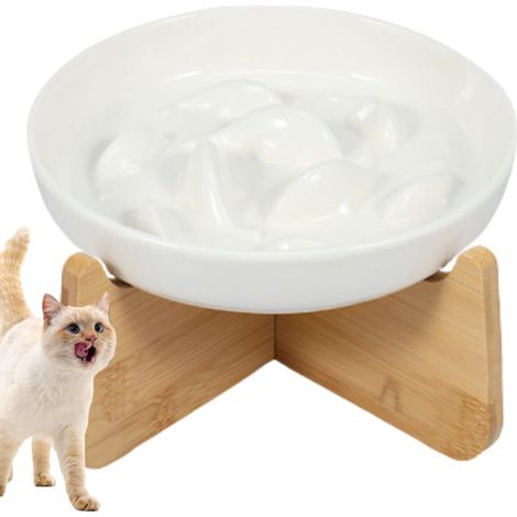 Gamelle Anti Glouton Chat Ceramique Gamelle Anti Glouton Petit Chien avec Bambou Support Gamelle Anti Glouton Chat Surélevée Prévenir Vomissements Indigestion Obésité (Blanc) (1/5)