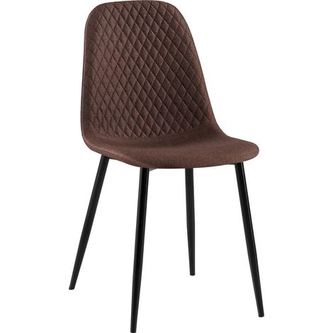 Chaise de salle à manger x1 coutures décoratives losanges assise en tissu marron pieds métal noir mat 100007558 (1/5)