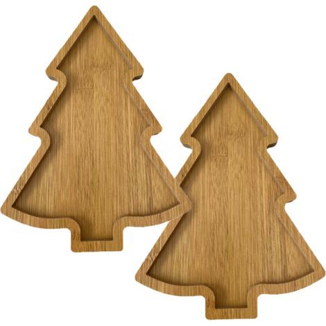 Lot de 2 assiettes de Noël en bois, plateau de service en forme de sapin de Noël, idéal pour les plats de restaurant ou la maison. (1/5)