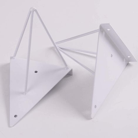 Equerre Etagere Flottantes Forme en Triángulo Geométrico, 16 x 17.5 cm Supports Etagere Dissimulé Invisible Vintage en Fer du Mural, Equerre Mural avec Vis Industriel pour Déco Salon, 2 Pièces/ Blanc (1/5)