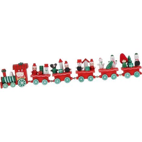 Weihnachtszug aus Holz mit 6 Waggons, 38 cm, rot-weiße Weihnachtsdekoration (1/5)