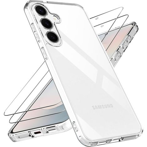 Coque pour Samsung Galaxy S25 FE avec 2 Verre Trempé, Anti-Rayures Dur Dos PC et Antichoc Bumper TPU Etui de Protection Samsung S25FE Anti-jaunissement Ultra Mince Transparent Housse (1/5)