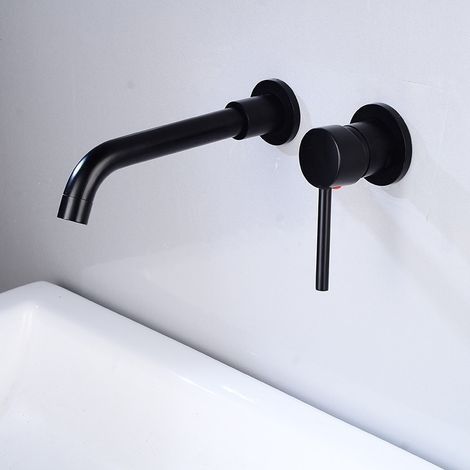 Robinets muraux Modernes pour évier de Salle de Bain, mitigeur Mural Robinets de lavabo en Bronze Noir Robinets de d'eau Chaude et Froide dissimulés dans (1/5)
