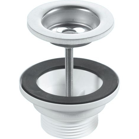 McAlpine BSW1PC 60mm Stainless Steel Flange Centre Pin Basin Waste with Black PVC Plug, CP chain and stay 1.25"