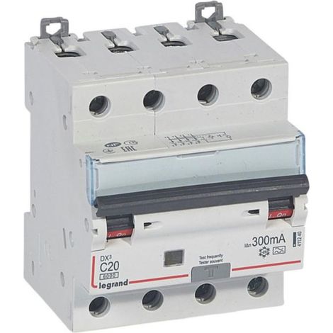 Disjoncteur différentiel monobloc DX³6000 10kA arrivée haute et départ bas à vis 4P 400V - 20A - typeA 300mA - LEGRAND
