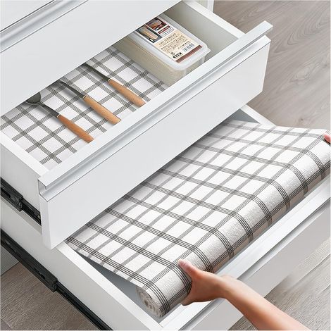 Rivestimento per cassetti e ripiani, rivestimento antiscivolo per mobili da cucina, non adesivo, spesso, resistente, impermeabile, lavabile, strisce bianche, 12" x 10 piedi