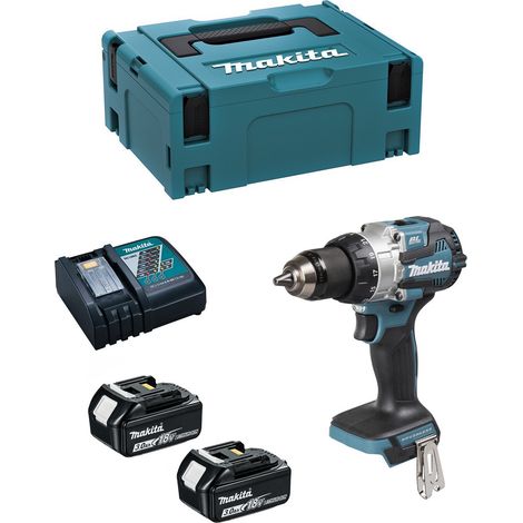 Taladro Percutor MAKITA DHP489RFJ (2 x 3,0 Ah + DC18RC + MAKPAC 2)