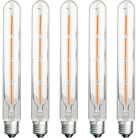 Lot de 5 Ampoules Long Tube, Filament LED Edison, 4W, Équivalent Incandescence 40W, Culot E27, Blanc Chaud 2700K,Verre Transparent (1/5)