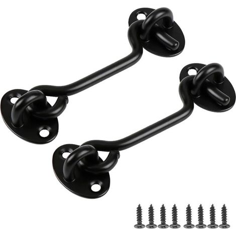 CSPARKV 2 Pièces Crochet Fermeture Porte, Loquet Porte Exterieur en Acier Inoxydable, Avec Vis de Montage, Targette de Porte Pour Fenêtre, Porte de Grange, 75 mm, Noir (1/5)
