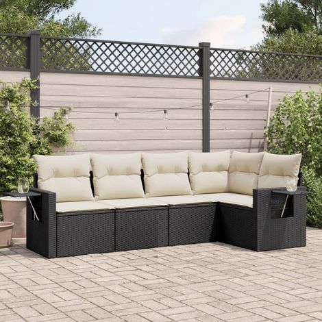 vidaXL Set Divani da Giardino 5 pz con Cuscini in Polyrattan Nero (1/3)