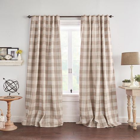 Home Fashions Farmhouse Living Verdunkelungsvorhänge mit Karomuster, Wohn- und Schlafzimmervorhänge mit Stangendurchzug und Schlaufen, 132 x 241 cm, Grau, 2-teiliges Set