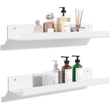 Set mit 2 Acryl-Wandregalen zur Aufbewahrung von Badezimmern, Schlafzimmern und Wohnzimmern, 38 cm, Weiß (1/5)
