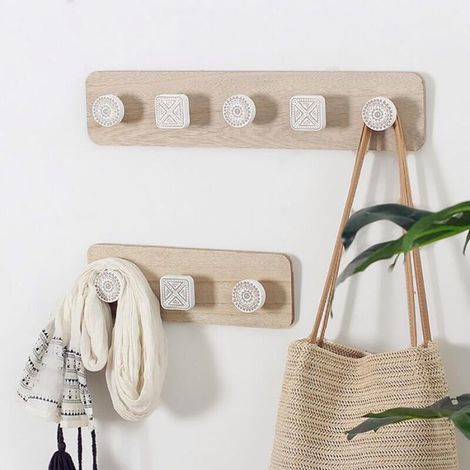 Appendiabiti da parete in legno stile nordico con ganci adesivi per asciugamani e cappelli - Camera da letto - ALTRO (1/3)
