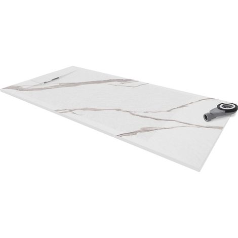 Base de Ducha Extraplana SMC POLAR CARRARA 90x160 cm – Antideslizante, Textura de Piedra Mármol, Duradera – Incluye Sifón