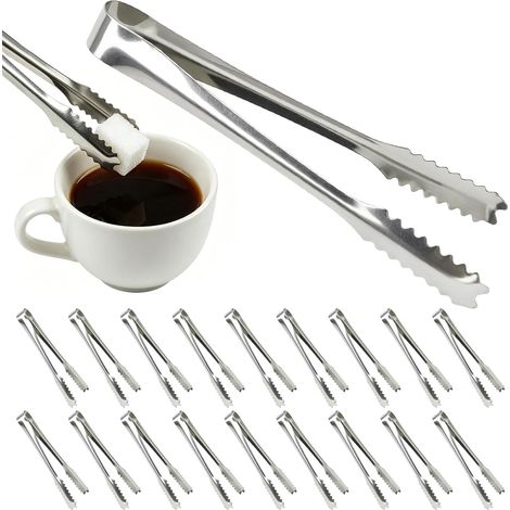 Set mit 24 Zuckerdosen- und Eiswürfelzangen aus silbernem Edelstahl. (1/5)