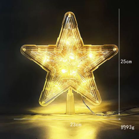 Nouveau sapin de Noël lumineux de luxe avec des étoiles scintillantes et lumineuses pour les vitrines, les décorations festives et des lumières chaudes à cinq étoiles de 23 cm pour les décorations de