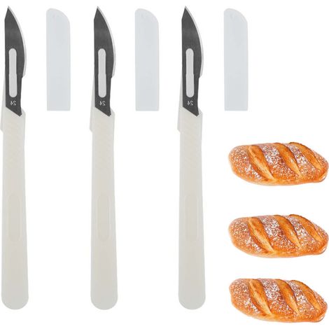 3 Pcs Lame A Pain,Couteau à Pain,Lame Boulanger à Long Manche,Couteau à Pain,Couteau à GâTeau,Couteau à Gratter Le Pain,Pour Diy Graver Des Motifs De Pain PâTe Et Bretzel Outil (1/5)