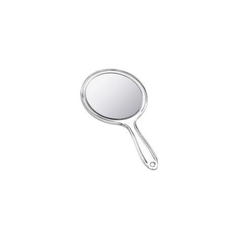 Miroir de maquillage portable double face avec poignée en plastique transparent – grossissement 1x/2x, forme arrondie, 1 pièce (1/4)