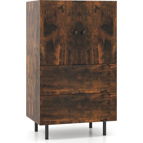 Buffet à 2 Portes avec Tiroirs et Rangement 60 x 41,5 x 102 cm , Meuble Bar sur Pied avec Pieds en Métal, Vitrine pour Salon, Cuisine, Marron (1/5)