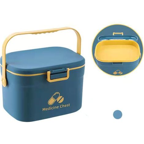 Boîte à médicaments étui de rangement pour pilules boîte de couture PP 2 couches portable pour maison bureau bleu (1/5)