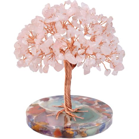 Arbre De Vie - Quartz Rose Et Olivine Naturels - Décor Intérieur Porte-Bonheur - Dimensions 20 x 15 x 15 cm - 1 Pièce (1/5)