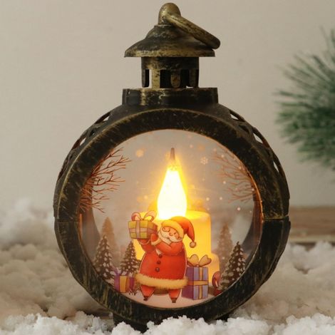 Bougie LED ronde rétro petite, en verre et plastique, avec élément LED, décoration de Noël pour la maison, Père Noël bronze (1/5)