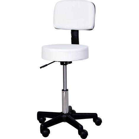 Tabouret de bureau pivotant, réglable en hauteur avec dossier, blanc, Φ35 x H72-84 cm conçu pour offrir un maximum de confort