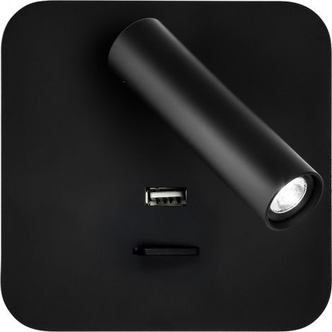 Aplique 3w 4000k Giotto Cuadrado Negro Puerto Usb 150lm C/interruptor 14x14x12cm Orientb