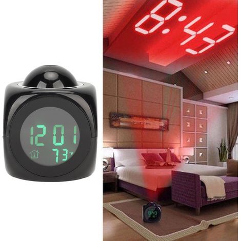 Réveil à projection LED avec alarme vocale, mini réveil portable avec projection de lumière rouge (1/5)