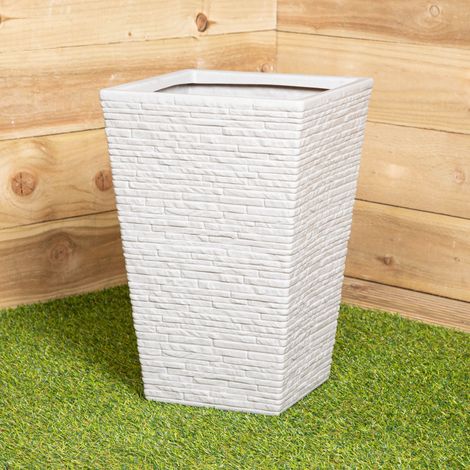45cm Tall Plastic Slate Effect Garden Patio Planter in Stone (1/5)