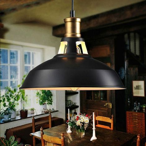 Tigrezy Vintage Industrial Pendant Light, Retro LED Ceiling Light made of Metal with Lampshade, E27 Socket, Black Ceiling Lighting (1/5)