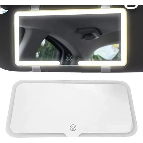 Espejo de maquillaje para coche, espejo LED recargable para visera, 3 ajustes y 60 LED, control táctil regulable, blanco. (1/5)