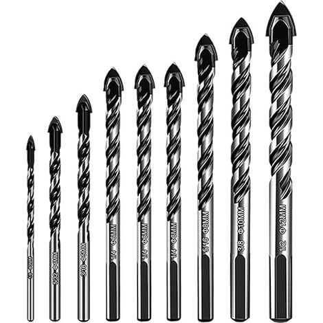 Lot de 9 Forets à Pointe en Carbure de Tungstène,Forets Multi-Matériaux,Ø 3/4/5/6/6/6/8/10/12 mm,pour Carrelage en Porcelaine, Céramique, Brique, Plastique, Ciment, Bois, Verre (1/5)