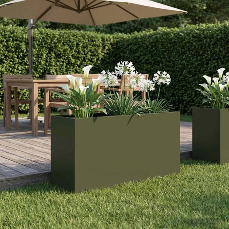 vidaXL Macetero de Jardín Verde oliva 100 x 30 x 50 cm (1/5)