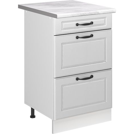 Mobiletto base per cucina R-Line, Bianco country/Bianco, 50 cm piano di lavoro Marmo, Vicco (1/5)
