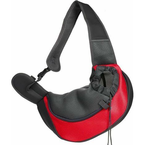 Bolso bandolera portátil transpirable para mascotas, de un solo hombro, color rojo (grande). (1/5)