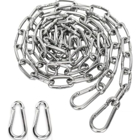 3mm stainless steel chain, 1.5m steel chain + 2 x Prusik loops for hammock anchor chain – 90kg load capacity (1/4)