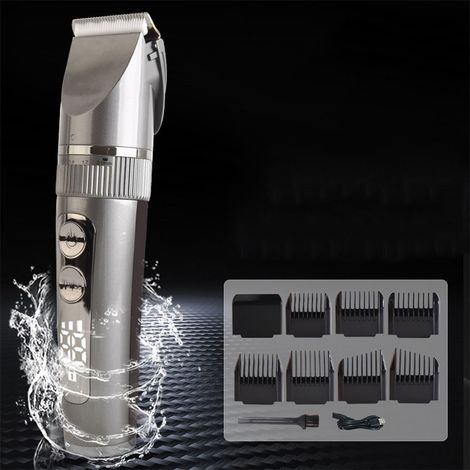 Tondeuse à cheveux électrique sans fil IPX6, modèle professionnel pour hommes, 3 vitesses, 5 niveaux de réglage de la longueur, lames en céramique de titane réglables, écran LCD (1/3)