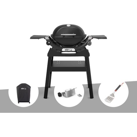 Barbecue à gaz Q 1200N noir avec pied + Housse + Rôtissoire + Spatule - Weber
