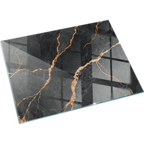 Plaque Rectangulaire en verre trempé décorative de sol avec impression sous cheminée Marbre élégant avec veines 60x40 cm
