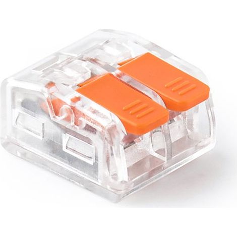 Sachet de 70 Connecteurs Électriques 2 Pôles Polycarbonate Transparent à Levier Large - Capacité 0.2 à 4 mm² - 32A / 450V AC -40°C/+105°C - Conformes EN 60998 et RoHS (1/3)