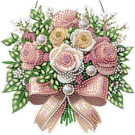 Kit de peinture diamant Bouquet de roses avec chaîne, 20x20cm, décoration de fenêtre et murale (1/4)