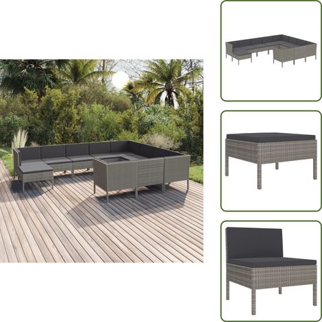 The Living Store Set Divani da Giardino 11 pz con Cuscini in Polyrattan Grigio - Set da giardino