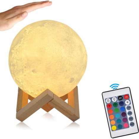 MINKUROW 3d Moon Lamp, Led Night Light 15cm Moon Lamp Con Telecomando, Rgb Moon Light Night Lamp Con Interruttore Tattile Dimmerabile, Alimentato A Batteria, Usb Ricaricabile, 16 Colori (1/5)