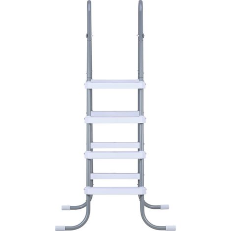 Aufstellpoolleiter mit 4 Stufen, Stahlrahmen A, zur Wandmontage, 122 cm breit, Tragkraft 136 kg, sicherer, rutschfester Einstieg, einfache Montage, grau und weiß (1/5)