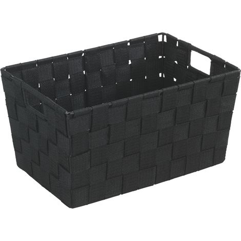 Wenko – Panier de rangement tressé 30 cm – Plastique polypropylène noir – Avec poignées – Pour salle de bain et chambre d'enfant
